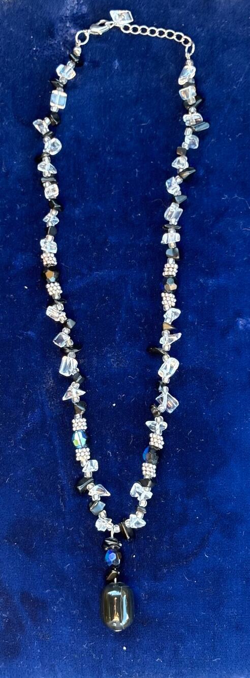 Vintage Custom Made Beaded Gemstone Crystal Chip Teardrop Pendant Necklace 20"